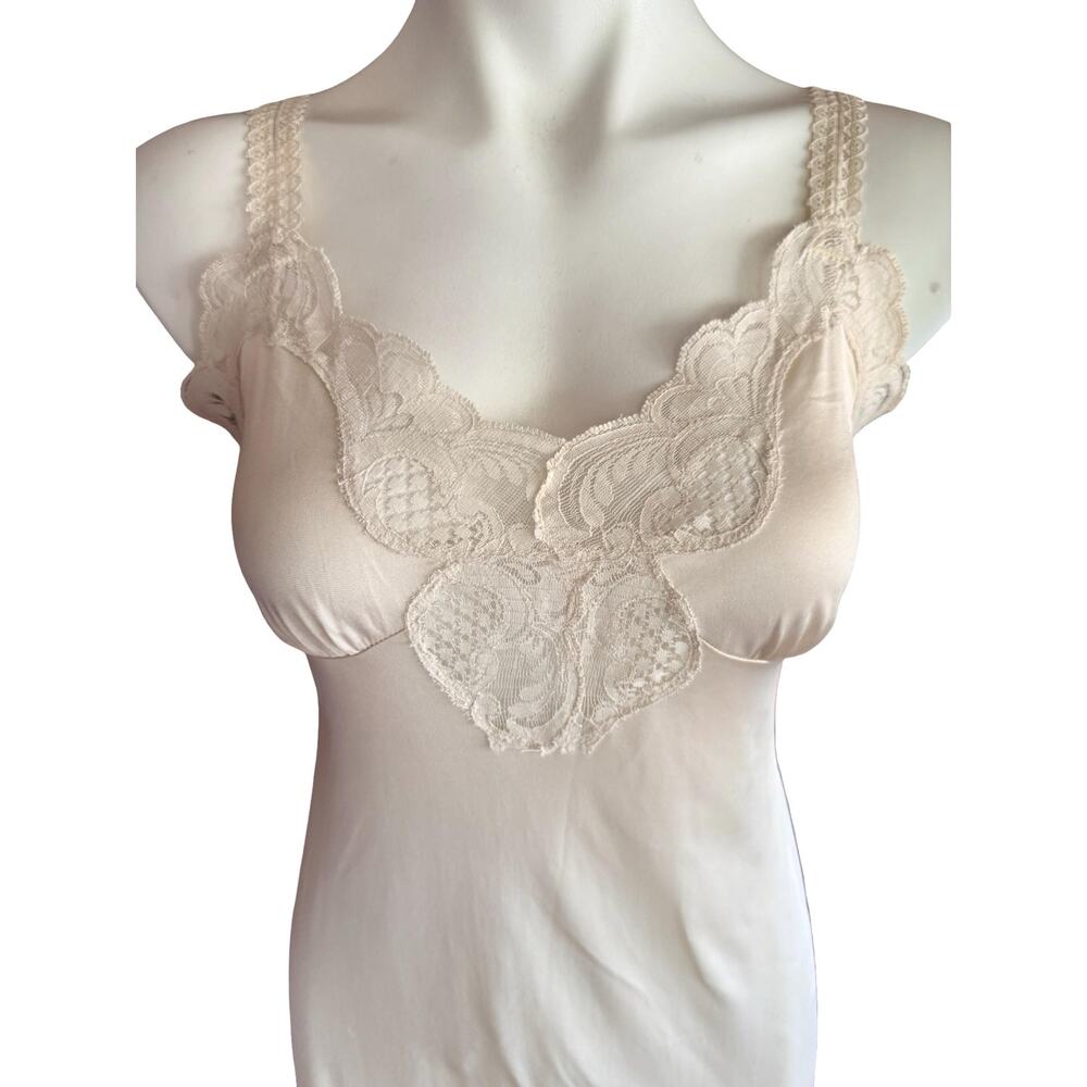 Vintage Illusion Full Slip Sz 34 Ivory Lace Ladder Strap Bodice Pinup Lingerie - Picture 7 of 11